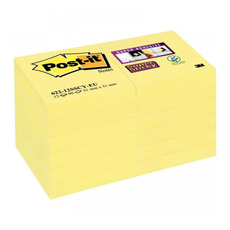 BLOC REPOSITIONNABLE 47,6X47,6 JAUNE *PQT12*90F SUPER STICKY POSTIT® BP825 PEFC NOTE BLOC REPOSITIONNABLE 47,6X47,6 JAUNE *PQT12*90F SUPER STICKY POSTIT® BP825 PEFC NOTE