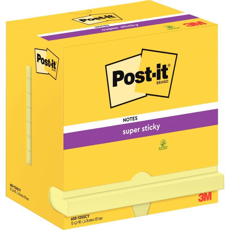 BLOC REPOSITIONNABLE 76X127 JAUNE *PQT12*90F SUPER STICKY POSTIT® PEFC NOTE BLOC REPOSITIONNABLE 76X127 JAUNE *PQT12*90F SUPER STICKY POSTIT® PEFC NOTE