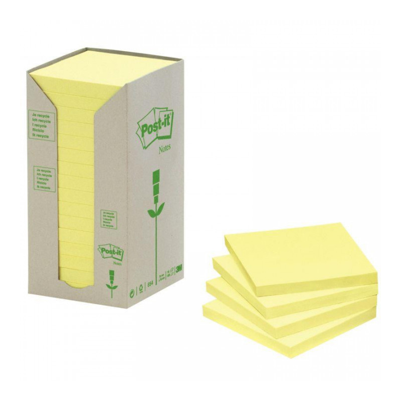BLOC REPOSITIONNABLE 76X76 JAUNE 100F TOUR 16 S POST-IT RECYCLÉES BLOC REPOSITIONNABLE 76X76 JAUNE 100F TOUR 16 S POST-IT RECYCLÉES
