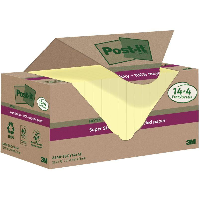BLOC REPOSITIONNABLE 76X76 JAUNE RECYCLE 100F TOUR 14+4 OFFERTS SUPER STICKY POST-IT BLOC REPOSITIONNABLE 76X76 JAUNE RECYCLE 100F TOUR 14+4 OFFERTS SUPER STICKY POST-IT