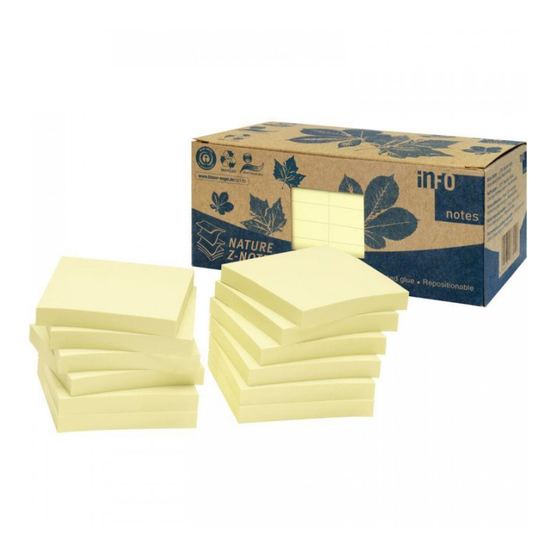 BLOC REPOSITIONNABLE 76X76 JAUNE RECYCLE Z NOTE PQT6 100F BLOC REPOSITIONNABLE 76X76 JAUNE RECYCLE Z NOTE PQT6 100F