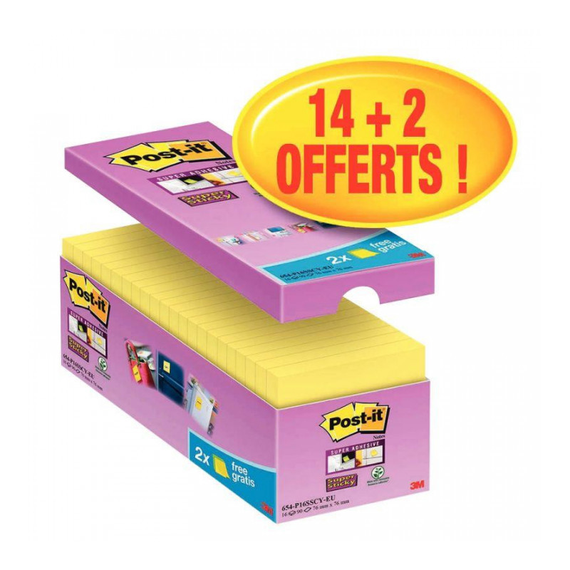 BLOC REPOSTIONNABLE 76X76 JAUNE *BTE 14+2 OFFERTS* SUPER STCIKY DT2G PEFC POST IT NOTE BLOC REPOSTIONNABLE 76X76 JAUNE *BTE 14+2 OFFERTS* SUPER STCIKY DT2G PEFC POST IT NOTE