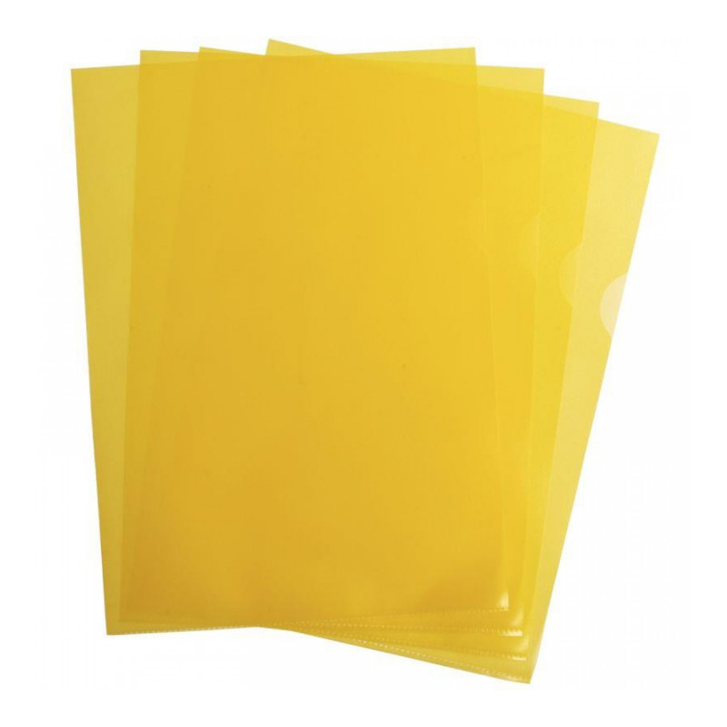 BOÎTE DE 100 POCH.JAUNE COIN POLYPROPYLÈNE GRAINÉ 9/100 ÈME FORMAT 21X29, BOÎTE DE 100 POCH.JAUNE COIN POLYPROPYLÈNE GRAINÉ 9/100 ÈME FORMAT 21X29,