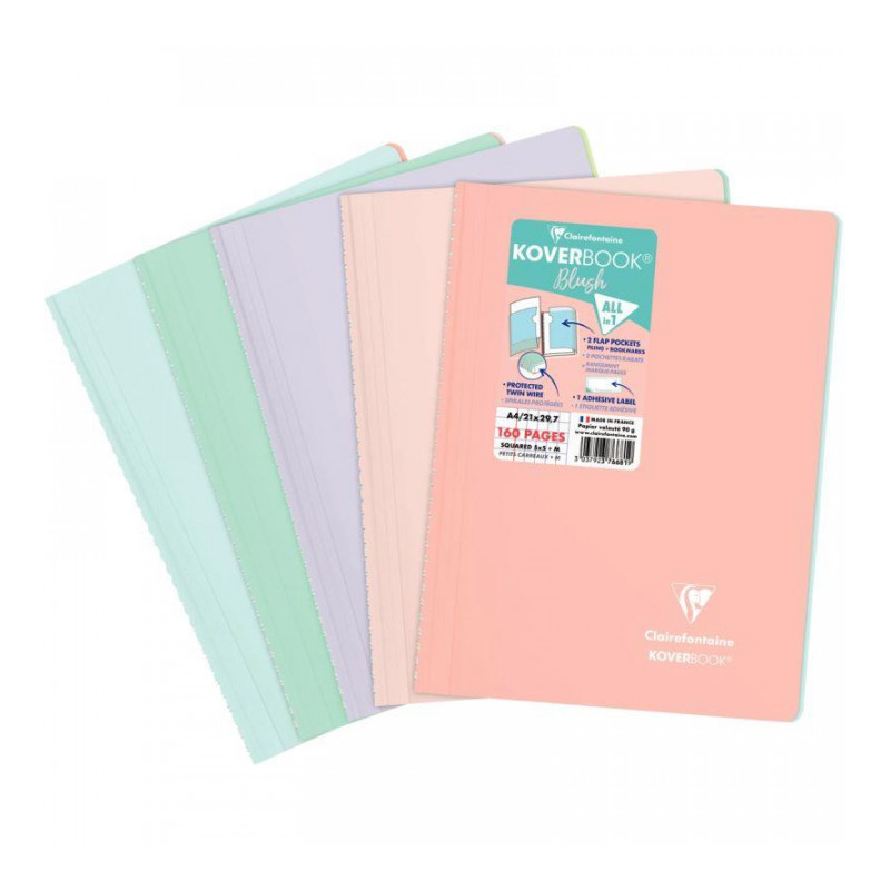 CAHIER SPIRALE A4 160P. 5X5 90G COUV PP+2RABATS KOVERBOOK BLUSH CAHIER SPIRALE A4 160P. 5X5 90G COUV PP+2RABATS KOVERBOOK BLUSH