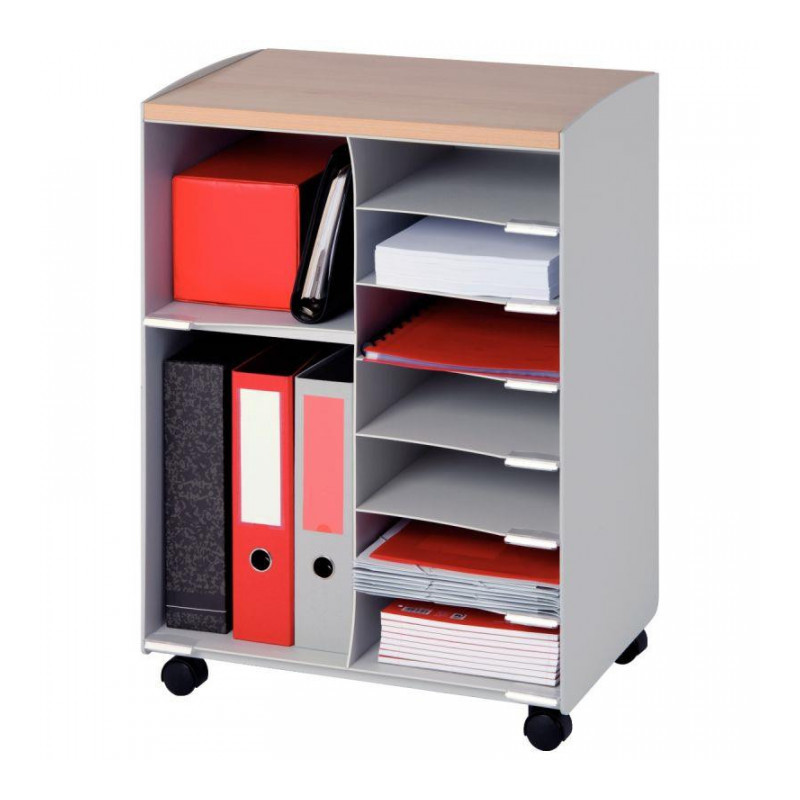 DESSERTE MOBILE 9 COMPARTIMENTS L51,4 H72 P33 CM DESSUS DECOR HETRE CORPS GRIS DESSERTE MOBILE 9 COMPARTIMENTS L51,4 H72 P33 CM DESSUS DECOR HETRE CORPS GRIS