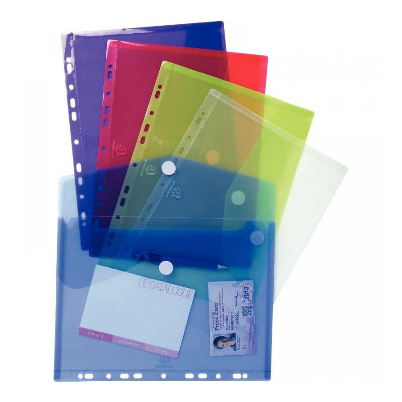ENVELOPPE PERFOREE A4+ P/60 FEUILLES TRANSLUCIDES POLYPRO 20/100E ASSORTIS *PQT 5* EXACOMPTA 24X32 FERMETURE VELCRO ENVELOPPE PERFOREE A4+ P/60 FEUILLES TRANSLUCIDES POLYPRO 20/100E ASSORTIS *PQT 5* EXACOMPTA 24X32 FERMETURE VELCRO