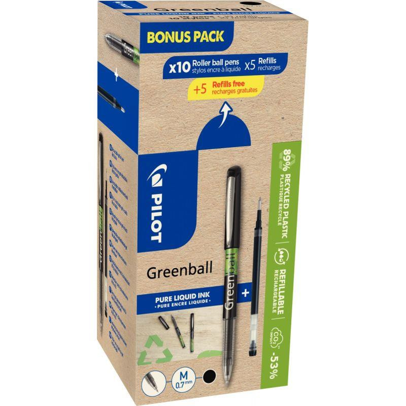 PACK DE 10 ROLLERS GREENBALL NOIRS + 10 RECHARGES NOIRES PACK DE 10 ROLLERS GREENBALL NOIRS + 10 RECHARGES NOIRES