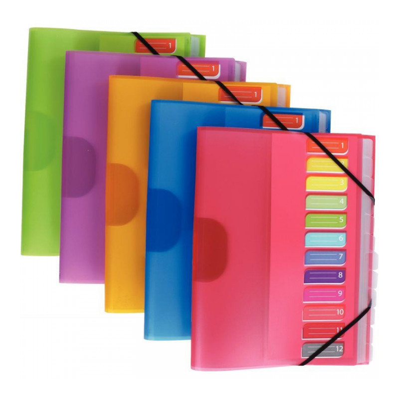 TRIEUR POLYPRO TRANSLUCIDE COLOR FRESH 12 COMPARTIMENTS 3 RABATS + ÉLASTIQUES TRIEUR POLYPRO TRANSLUCIDE COLOR FRESH 12 COMPARTIMENTS 3 RABATS + ÉLASTIQUES