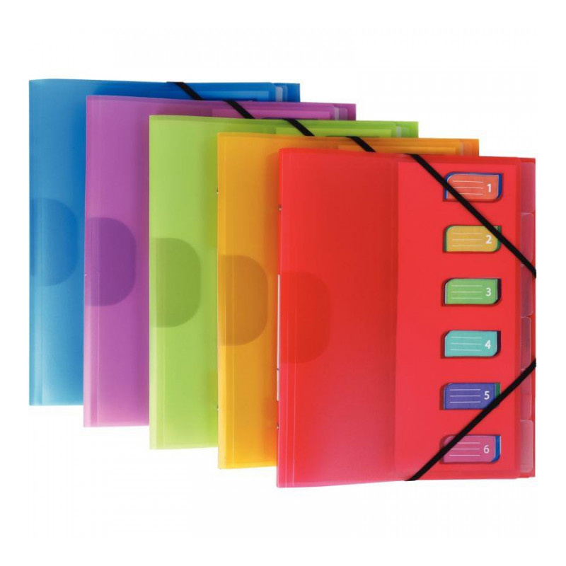 TRIEUR POLYPRO TRANSLUCIDE COLOR FRESH 6 COMPARTIMENTS 3 RABATS + ÉLASTIQUES TRIEUR POLYPRO TRANSLUCIDE COLOR FRESH 6 COMPARTIMENTS 3 RABATS + ÉLASTIQUES